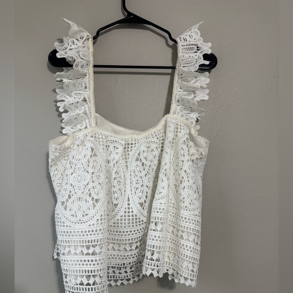 Anthropologie eri + Ali ruffled fairy crochet top White Lace size large - Picture 6 of 7